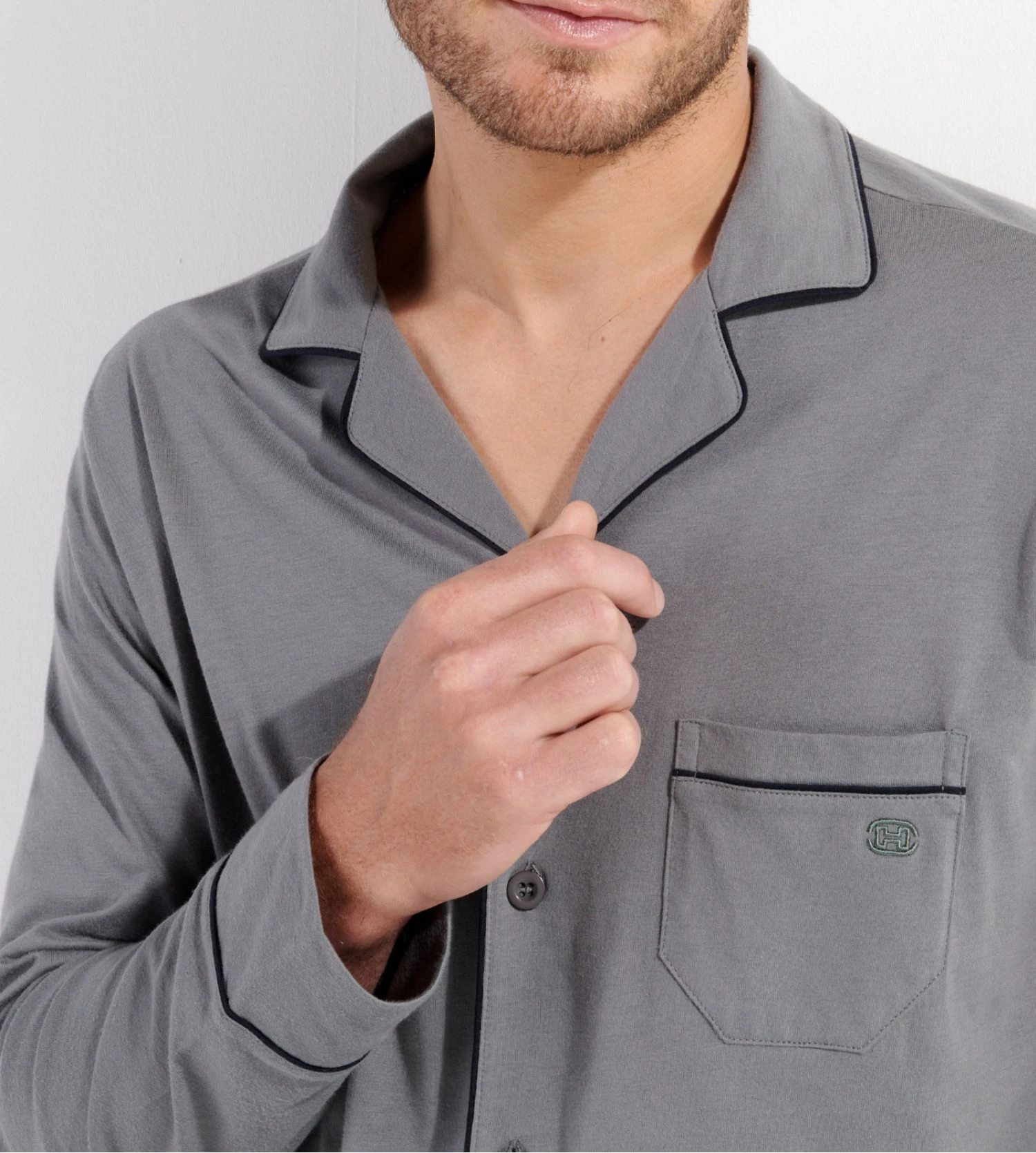 Pyjama élégant avec chemise ALBERT Gris Hom Pyjama élégant Avec Chemise ALBERT Gris -Lingerie Sipp Boutique albert pyj long ent boutonne gris oozu gris 5