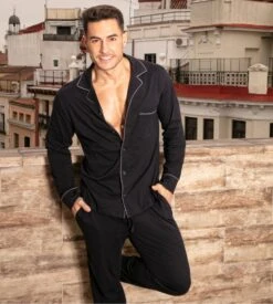 Hom Pyjama élégant Avec Chemise ALBERT Marine -Lingerie Sipp Boutique albert pyj long ent boutonne marine oora bleu 2