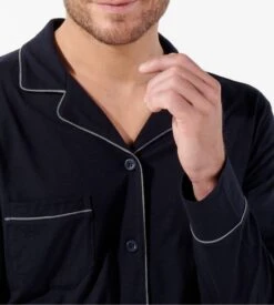 Hom Pyjama élégant Avec Chemise ALBERT Marine -Lingerie Sipp Boutique albert pyj long ent boutonne marine oora bleu 5