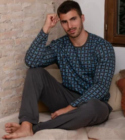Ensemble De Pyjama Hiver Pour Homme Aloys Imprimé Gris/bleu
