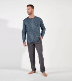 Ensemble De Pyjama Hiver Pour Homme Aloys Imprimé Gris/bleu -Lingerie Sipp Boutique aloys pyjama a motifs bleu pour homme 4