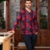 Ensemble De Pyjama Long Pour Homme Imprimé Bouquet Bordeaux