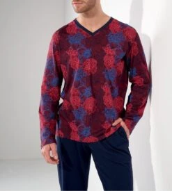 Ensemble De Pyjama Long Pour Homme Imprimé Bouquet Bordeaux 5 Ensemble De Pyjama Long Pour Homme Imprimé Bouquet Bordeaux -Lingerie Sipp Boutique bouquet pyjama bordeaux et bleu coton homme 5