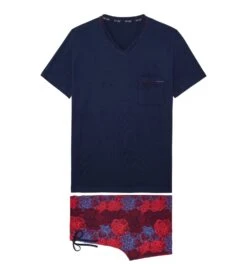 Ensemble De Pyjama Court Pour Homme Imprimé Bouquet Bordeaux -Lingerie Sipp Boutique bouquet pyjama court coton homme 1