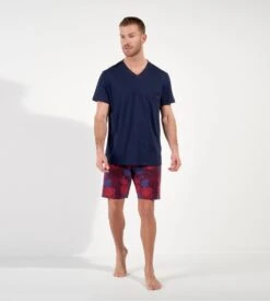 Ensemble De Pyjama Court Pour Homme Imprimé Bouquet Bordeaux -Lingerie Sipp Boutique bouquet pyjama court coton homme 4