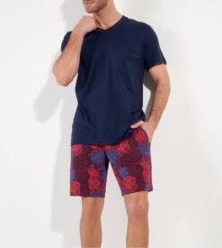 Ensemble De Pyjama Court Pour Homme Imprimé Bouquet Bordeaux -Lingerie Sipp Boutique bouquet pyjama court coton homme 6