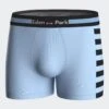 Eden Park Boxer En Coton Pour Homme Bleu Ciel Avec Rayures Noires Sur Le Côté