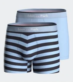 Eden Park Lot De 2 Boxers Homme En Coton à Rayures + Uni Bleu Ciel/Noir