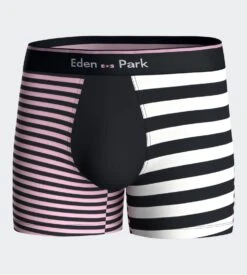 Eden Park Boxer En Coton Rayé Pour Homme Rose/noir/blanc