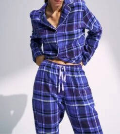 Triumph Pyjama 100% Coton à Carreaux Bleu Pour Femme Boyfriend