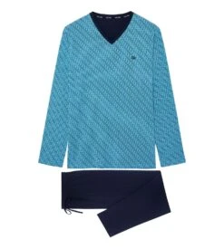 Hom Pyjama Long En Coton CAMERON Blue Print -Lingerie Sipp Boutique cameron pyj long v iobi blue print bleu 1