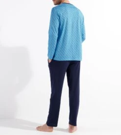 Hom Pyjama Long En Coton CAMERON Blue Print -Lingerie Sipp Boutique cameron pyj long v iobi blue print bleu 3