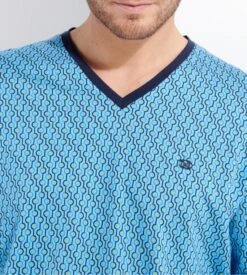 Hom Pyjama Long En Coton CAMERON Blue Print -Lingerie Sipp Boutique cameron pyj long v iobi blue print bleu 4