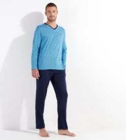 Hom Pyjama Long En Coton CAMERON Blue Print -Lingerie Sipp Boutique cameron pyj long v iobi blue print bleu 5