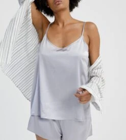 Caraco En Satin De Soie Stretch Argento