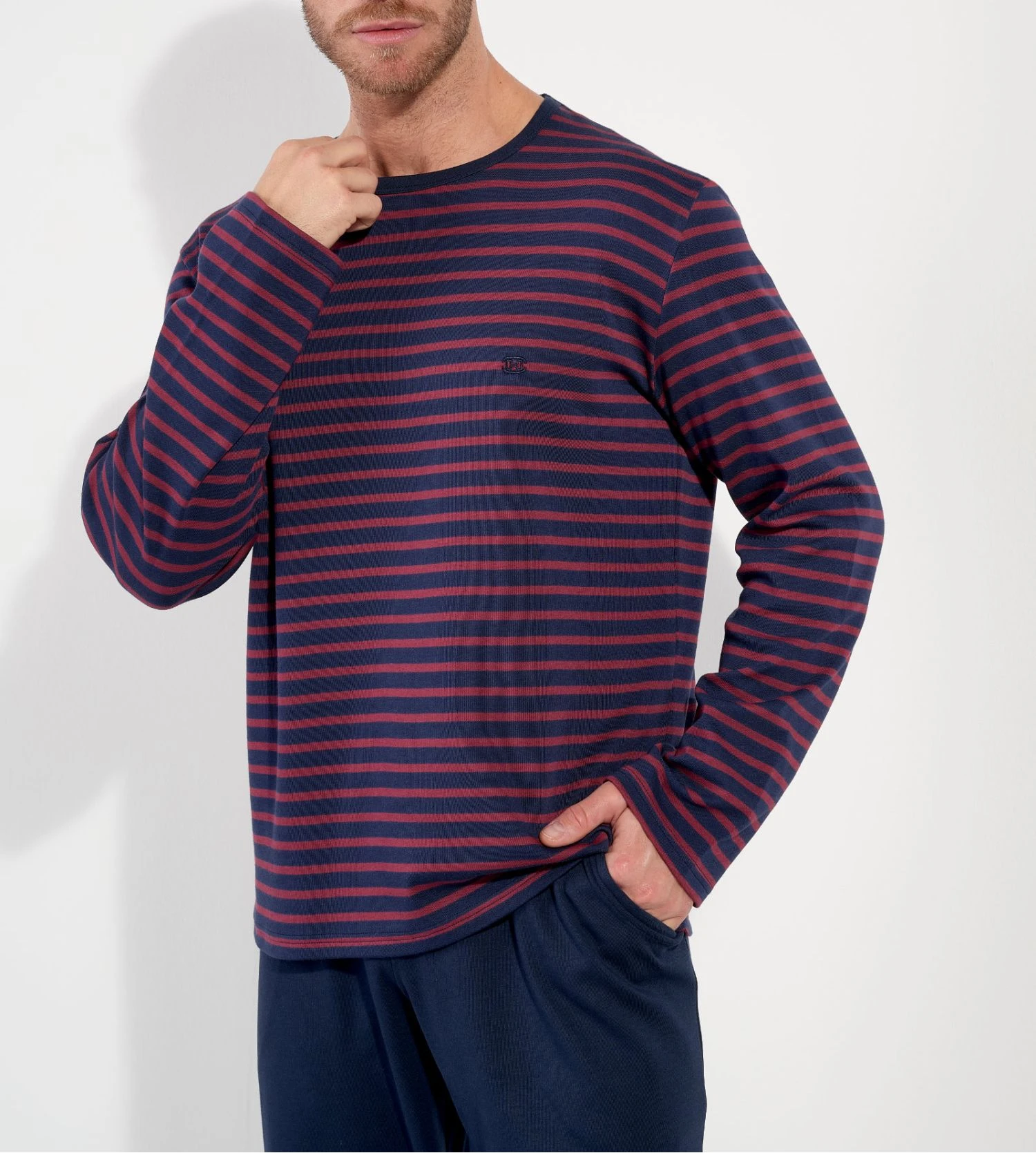 Pyjama long à rayures bordeaux/bleu pour homme Carson Pyjama Long à Rayures Bordeaux/bleu Pour Homme Carson -Lingerie Sipp Boutique carson pyjama rayures homme