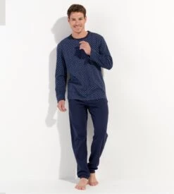 Hom Pyjama Hiver CYRUS Navy Print -Lingerie Sipp Boutique cyrus pyj u long nterlock i0ra navy print bleu 3