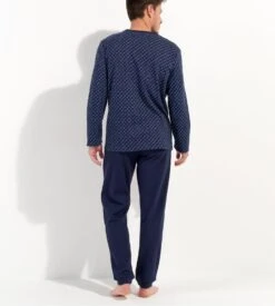 Hom Pyjama Hiver CYRUS Navy Print -Lingerie Sipp Boutique cyrus pyj u long nterlock i0ra navy print bleu 5