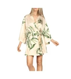 Déshabillé Court En Satin Feuillage Palmera