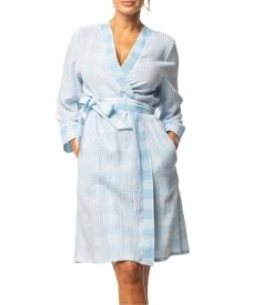 Déshabillé En Coton Tissé Bleu Ciel