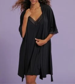 Déshabillé Noir Croisé Simply Graphic -Lingerie Sipp Boutique deshabille noir manhes courtes simply graphic 3