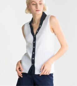 Gilet Sans Manches En Coton Côtelé Marine Et Blanc -Lingerie Sipp Boutique gilet sans manches col polo 2