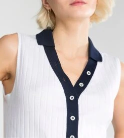 Gilet Sans Manches En Coton Côtelé Marine Et Blanc -Lingerie Sipp Boutique gilet sans manches col polo 4