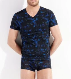 T-shirt En Microfibre GRANT HOM Black Print -Lingerie Sipp Boutique hom grant t shirt microfibre black print 7