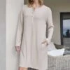 Liquette Longue En Viscose Côtelée Beige Avec Poches