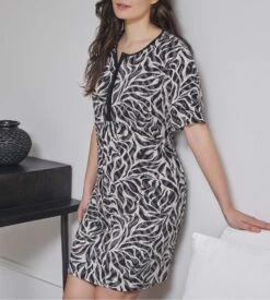 Liquette Manches Courtes Imprimé Noir Et Beige