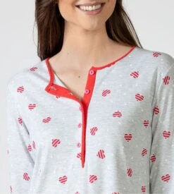 Liquette Manches Longues Grise Imprimé Coeurs Rayés Rouges -Lingerie Sipp Boutique liquette grise avec coeurs rouges 2