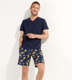 Hom Pyjama Avec Short Fleuri LUCKY Navy Print 2 Hom Pyjama Avec Short Fleuri LUCKY Navy Print -Lingerie Sipp Boutique lucky pyj court v p0ra navy print bleu 2