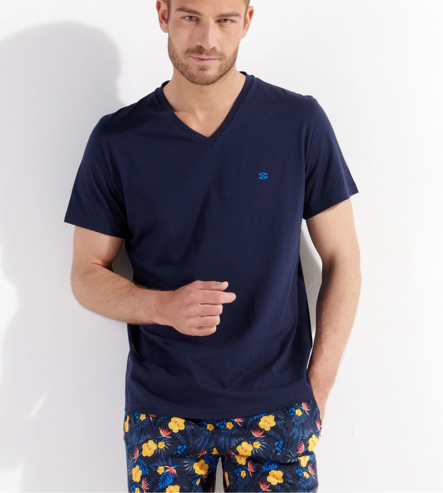 Pyjama avec short fleuri LUCKY Navy Print Hom Pyjama Avec Short Fleuri LUCKY Navy Print -Lingerie Sipp Boutique lucky pyj court v p0ra navy print bleu 7