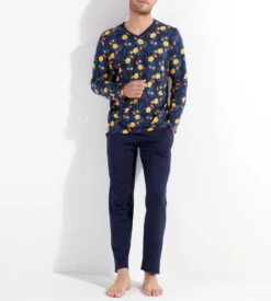 Hom Pyjama Long Fleuri LUCKY Navy Print