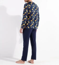 Hom Pyjama Long Fleuri LUCKY Navy Print 3 Hom Pyjama Long Fleuri LUCKY Navy Print -Lingerie Sipp Boutique lucky pyj long v p0ra navy print bleu 3