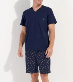 Pyjama Court Homme Mandala Bleu Marine