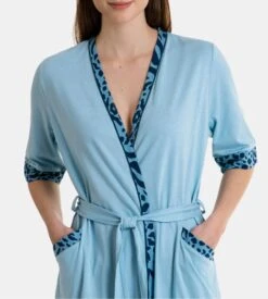 Peignoir Pour Femme à Manches 3/4 Couleur D'huile Bleu -Lingerie Sipp Boutique peignoir dame mc 3 4 295 couleur d huile bleu 3