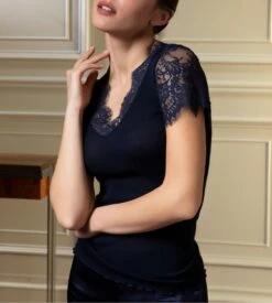 Top Manches Courtes Laine Et Soie Plaisir Caresse Pierre Bleue