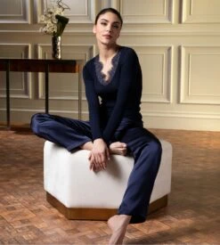 Top Manches Longues Laine Et Soie Plaisir Caresse Pierre Bleue -Lingerie Sipp Boutique plaisir caresse t shirt ml laine et soie 5066 pierre bleue 4