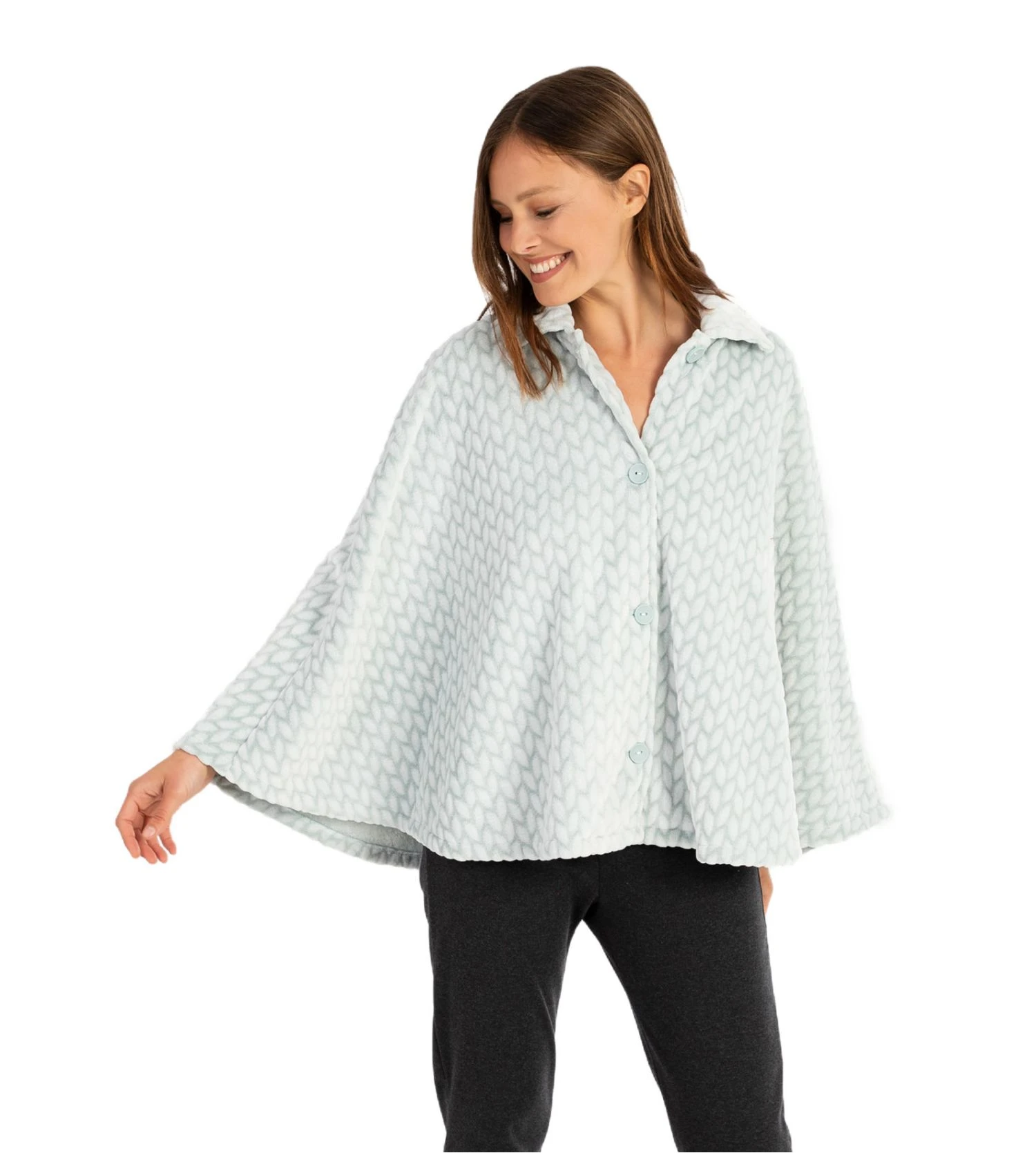 Poncho boutonné pilou Vert Clair Poncho Boutonné Pilou Vert Clair -Lingerie Sipp Boutique poncho cape bout pilou uni p38 epi 1