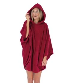 Poncho Pilou à Capuche Pour Femme Bordeaux