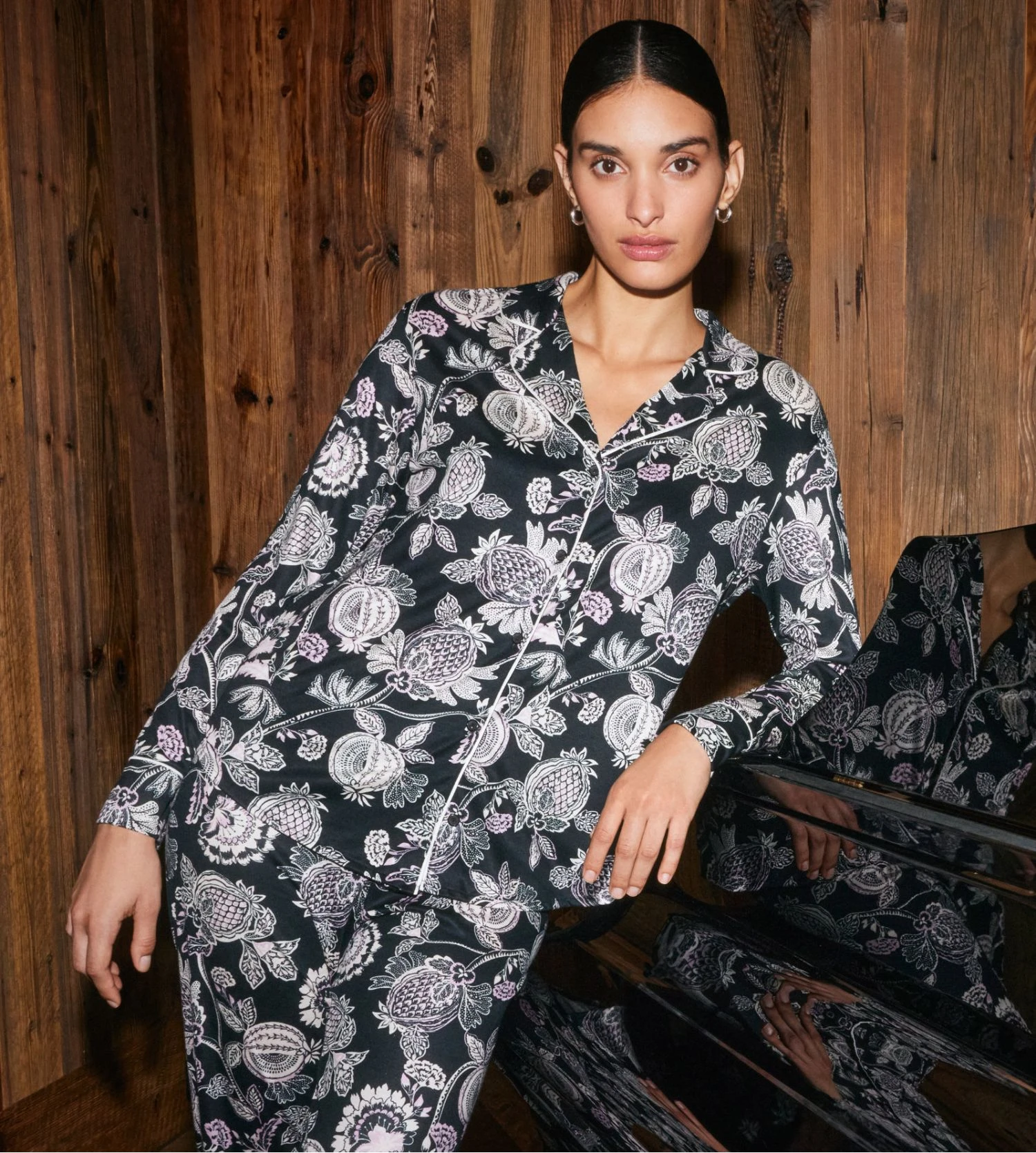 Pyjama femme droit Moonlight Dreams imprimé Noir Calida Pyjama Femme Droit Moonlight Dreams Imprimé Noir -Lingerie Sipp Boutique pyj d ent bt droit 807 black print