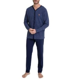 Pyjama Chaud Homme Boutonné Bleu -Lingerie Sipp Boutique pyj h ent bout interlock chaud bleu 1