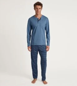 Calida Pyjama Homme Long Relax Imprint 2 Coronet Blue 5 Calida Pyjama Homme Long Relax Imprint 2 Coronet Blue -Lingerie Sipp Boutique pyj h long tunisien droit coronet blue 5