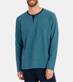 Pyjama Long Pour Homme En Tissu Polaire Bleu Chiné -Lingerie Sipp Boutique pyj h long tunisien polaire x52 bleu chine 2