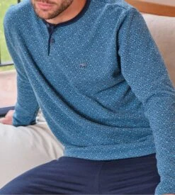 Pyjama Long Pour Homme En Tissu Polaire Bleu Chiné