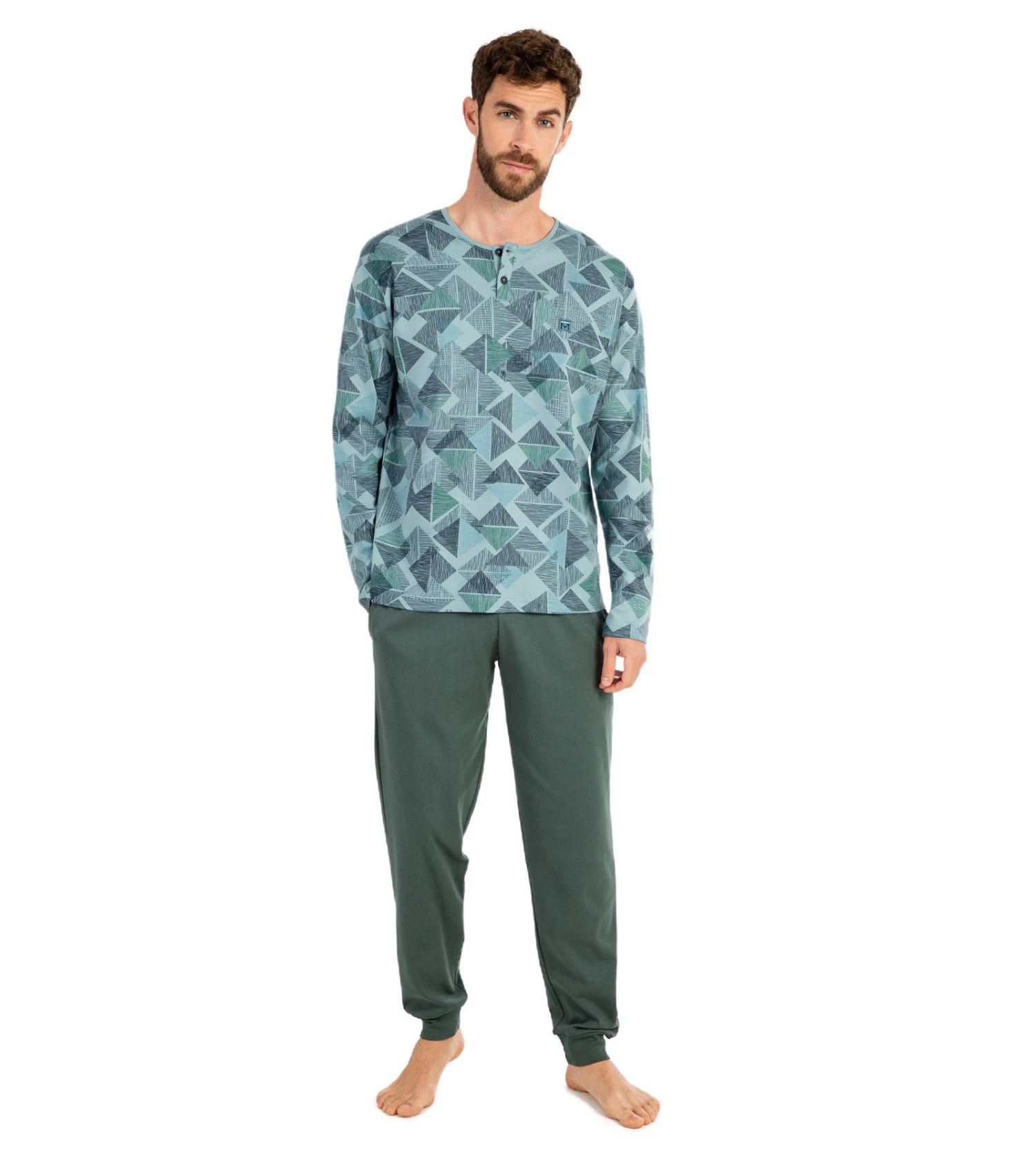 Pyjama homme col tunisien Vert Pyjama Homme Col Tunisien Vert -Lingerie Sipp Boutique pyj h long tunisien ressere h70 vert 1