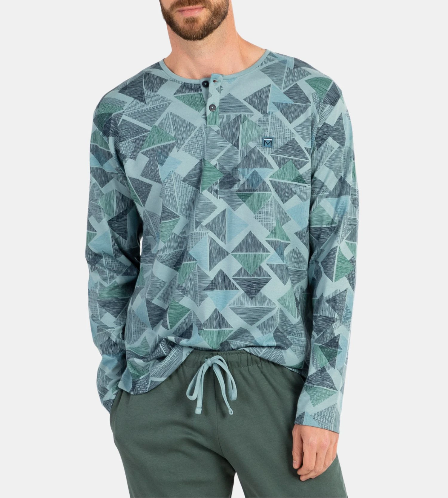 Pyjama homme col tunisien Vert Pyjama Homme Col Tunisien Vert -Lingerie Sipp Boutique pyj h long tunisien ressere h70 vert 2