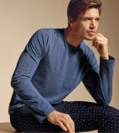Eden Park Pyjama Homme Manches Longues Bleu Chiné