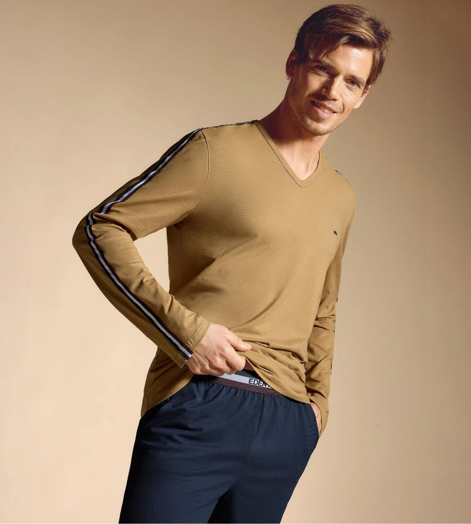 Pyjama homme resserré Noisette Eden Park Pyjama Homme Resserré Noisette -Lingerie Sipp Boutique pyj v ml ressere bn012 noisette